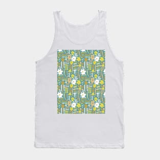 Minimal soft style floral and stripes green Tank Top